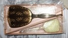 Vintage 3 Piece Dresser Vanity Set Mirror Brush Comb Floral Design Gold Red Tone