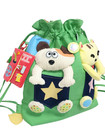 Cute Kawaii Drawstring Bag Cat Dog Plush Patchwork Handmade Bucket Bag Green