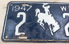Vintage Original 1947 Wyoming License Plate Tag   2 2250 Laramie County