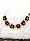 Vtg Gold Tone Red Glass Roman Warrior Cabochon Bracelet