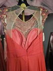Sz  6 Rachel Allan Princess Coral Chiffon Dress With Embellished Illusion Neck