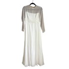 Vintage Jack Bryan Fringe Beaded Long Sleeve Ivory Party Wedding Formal Gown