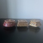 Lot 3 Vintage Hand Crafted Gold Enamel Rhinestone Jewelry Trinket Pill Box