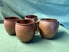 Vintage Hammered Copper Cups Brass Handle  Set Of 4