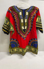 Traditional African Dashiki Shirt Red Tribal Print Boho Hippie Unisex Tunic