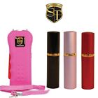 Trigger 75mv Stun Gun Pink Pepper Spray Rechargeable Led Flashlight Self Defense