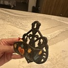 Vintage Cast Iron Wall Mount Match Holder  Hand-painted Heart   Floral