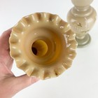 Pair Vintage Victorian Opaline Ruffled Vases Grey Hand Painted Bristol Glass 