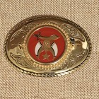 Vintage Shriners Logo Masonic Gold Tone   Red Oval Belt Buckle Made In Usa