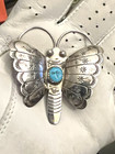 Vtg Navajo Jeff Largo Sterling Moth Pin Brooch pendant 1-3 4    By 1-7 8 -7g