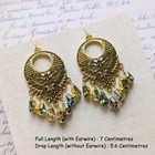 Gold Filigree Dangle Earrings     Vintage Boho Crystal Statement Ethnic Jewelry
