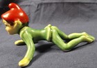 2 Vintage Ceramic Crawling Green   Red Elf Pixie Figurines Elves 50   s Japan