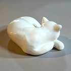 Vintage White Cat Figurine Glazed Ceramic Porcelain Resting  Sleeping 4  Long