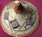Vtg  West African Fulani Handmade Woven Plant Fiber And Leather Trim Conical Hat