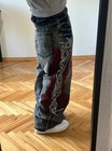 Hip Hop Baggy Jeans Embroidered Wide Leg Skater Jeans Loose Fit Denim Pants