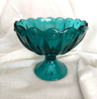 Vintage Turquoise Blue Pedestal Footed Scallop Bowl Teal Mcm 5 25  Mid Century