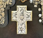 Vintage Handmade Mexican Wood   Metal Milagros Decorative Cross - 4-1 4  Tall