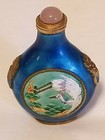 Antique Metal Snuff Bottle Chinese Asian Crane Bird Oriental Collectible Blue