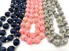 Vtg Mcm Satin Silk Thread Beaded Gold Spacer Necklace Lot Of 3 Navy Pink Gray