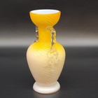 Antique Cased Glass Vase Double Handles Yellow To White Ombre Ribbed Swirl Glows
