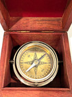 Vtg Nautical Floating Compass In  Wooden Box Brass 4 5  X 4 5  X3 5   Pier 1