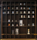 Wooden Display Shelf With Collection Of 34 Vintage Thimbles