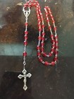 Catholic 925 Sterling Silver Crucifix And Center Red Czech Glass Rosary