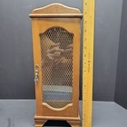 Vintage Oak Jewelry Box Armoire 16 x6 5 x5  1 Drawer Wire Mesh Spinning Holder