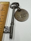              Vintage Antique Hotel Motel Room Key Brass Fob  310 With Skeleton Key