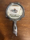 Antique Art Nouveau Hand Mirror Lady Floral Repousse Heavy Metal Beveled Glass
