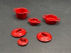 3pc Dollhouse Kitchen Set Cookware Red Metal Pot Miniature Enamelware