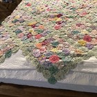 Yo Yo Quilt Vintage 1930   s Feed Sack  Hand Sewing  Amish 95x75 Few Flaws