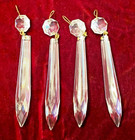 Set Of Four Antique French U-drop Crystal Glass 4  Lamp Prisms - Striking 