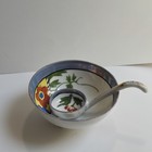 Antique Nippon Hand Painted 3-footed Mayonnaise Bowl   Ladle Blue Lusterware Set
