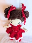 Handmade Crochet Christmas Doll  Red Dress With White Fuzzy Trim toy  gift