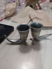 2 Vintage Hand Cast Norwegian Pewter Viking Horn Wine Goblet