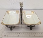 Antique Victorian Coalport Porcelain Double Dish With Silver Plated Stand 7 5in