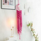 Crochet Crescent Moon Dream Catcher - Boho Macrame Hanging Wall Decor  Red Cotto