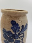 B  Stebner Folk Art Pottery Crock Pitcher Hartville Ohio Cobalt  Blue Grapes