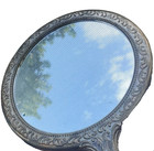 Vintage Vanity Hand Mirror Silver Plated Floral Repousse Victorian Heavy  3 5x6 