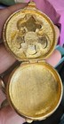 Vintage Florenza Gold Tone Blue Enamel Red Rhinestone Pill Box Fluer De Lis