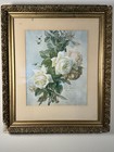 Antique Roses Bees Oil Painting Floral Still Life Gesso Frame Flower Cottage Vtg