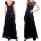 Karl Lagerfeld Paris Dress Womens 12 Formal Blue black Sequin Gown Short Sleeve