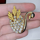 Vintage Swan Rhinestone Clear Gold Tone Brooch - Crystal Bird  pin - Very Cute