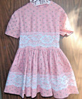 Vintage Toddler Childs Pink Cotton Hand Made Pink Floral Dress Lace Trimmed