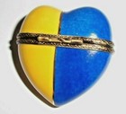Peint Main Limoges Trinket - Unique Blue And Yellow Heart Box
