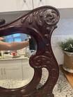 Antique Victorian Carved Oak Wall Mirror Beveled Glass Original Finish W pegs