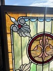   Antique Stained Glass Window Fleur De Lis 34 X 35    Architectural Salvage  