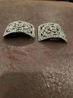 Vintage Pair Art Deco Holfast Shoe Buckles Silver Tone Black Back