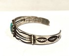 Vtg Sterling Silver Turquoise Native American Style Cuff Bracelet 1940s